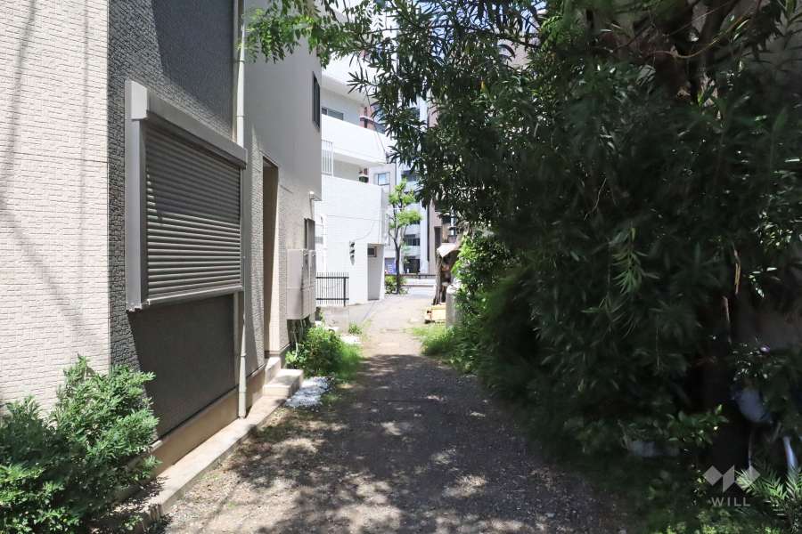 敷地南東側の前面道路（南西側から）