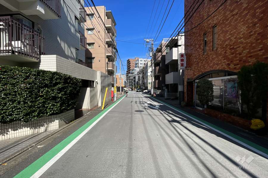 敷地北東側の前面道路（南東側から）