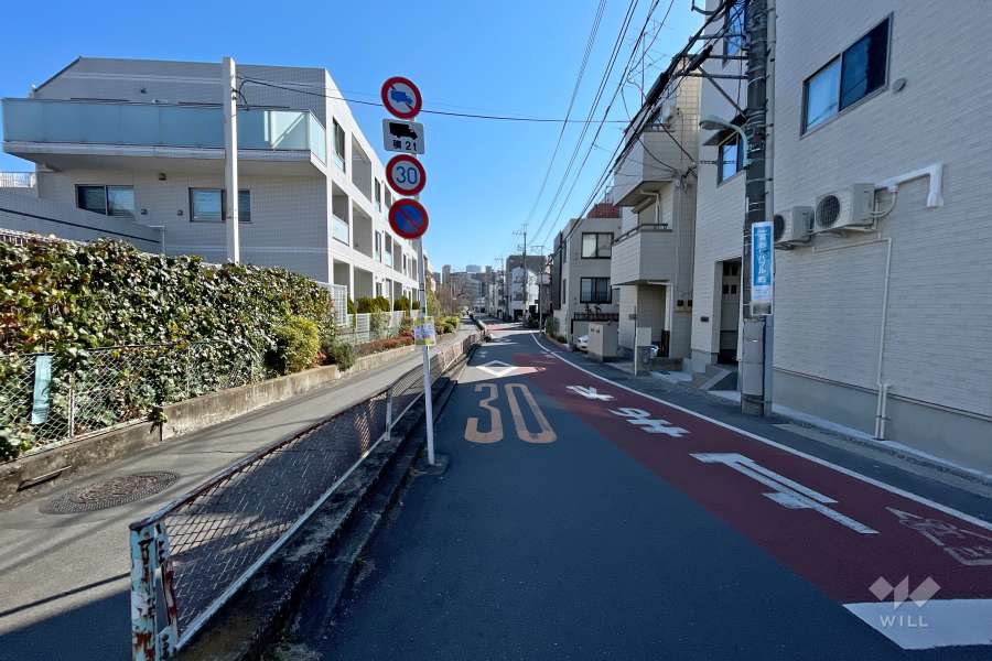 敷地南側の前面道路（西側から）