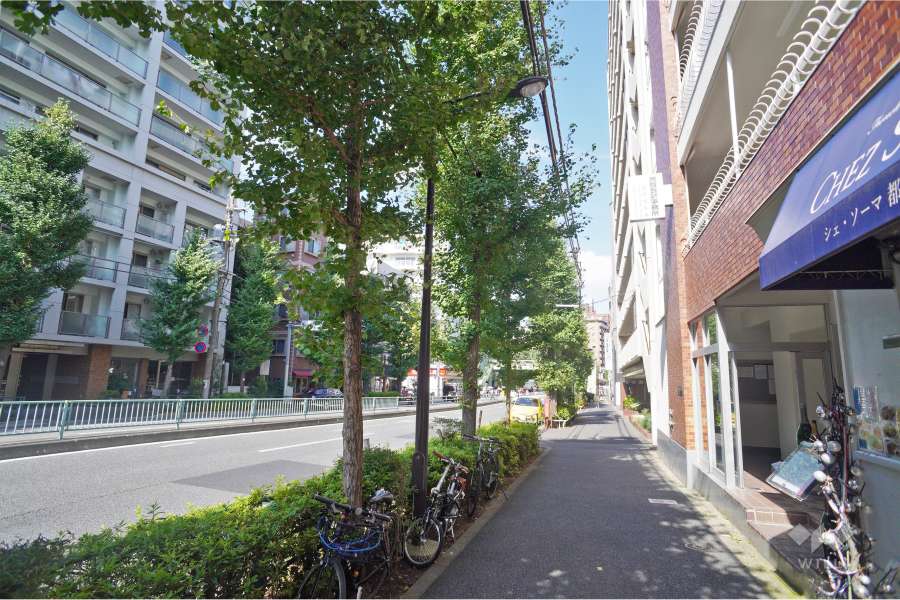 敷地北西側前面道路は目黒通りです。