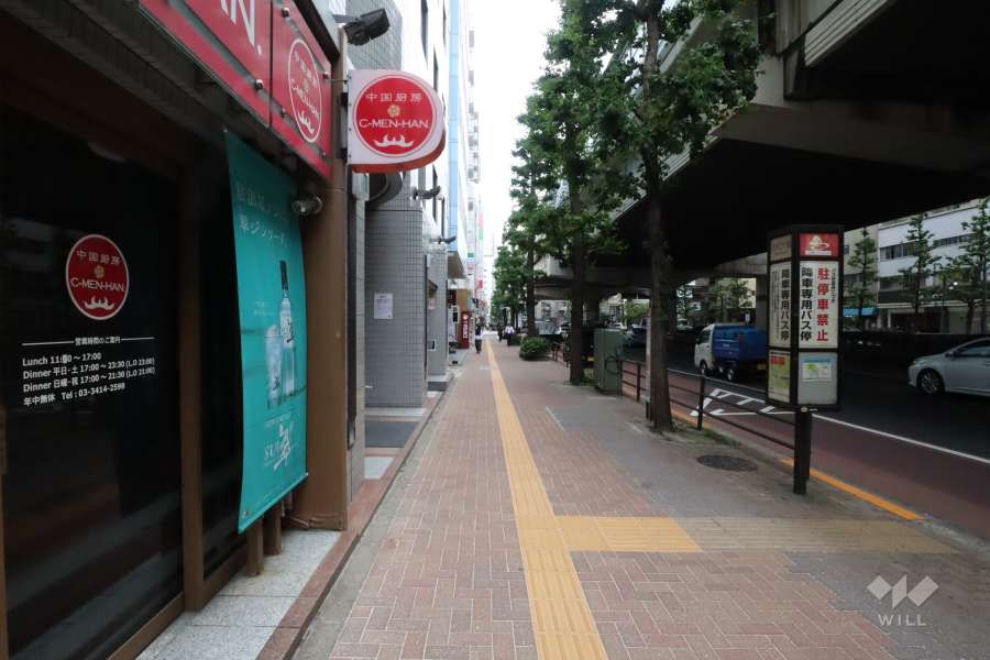 敷地南東側の前面道路(南西側から)