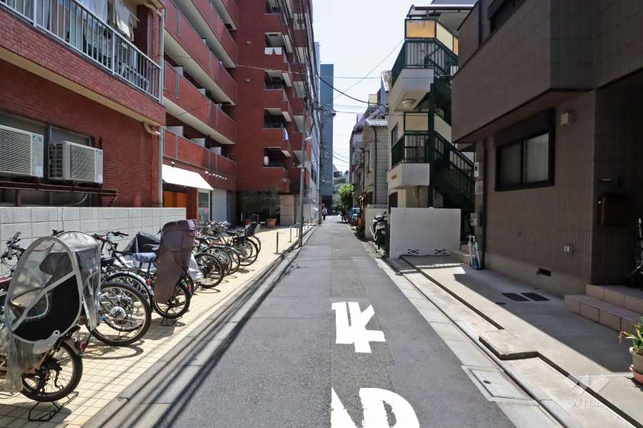 敷地南西側の前面道路(北西側から)