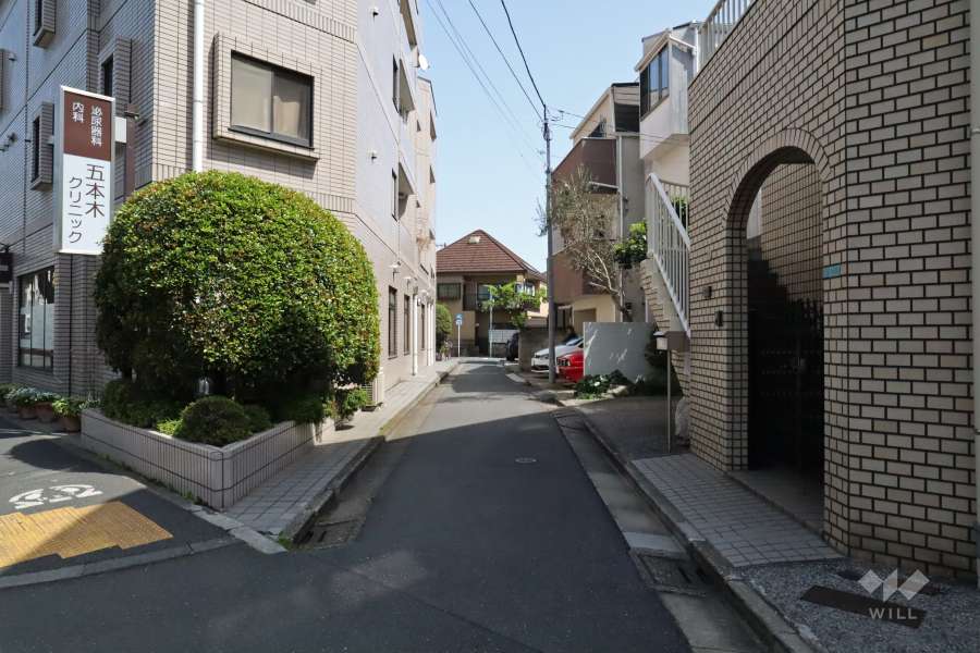 敷地南西側の前面道路(北西側から)