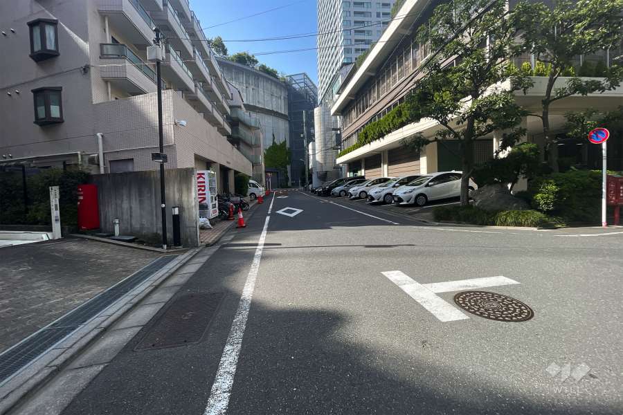 敷地北東側の前面道路（南東側から）