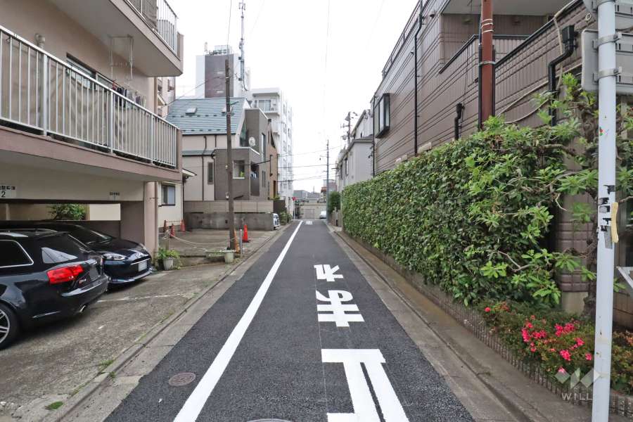 敷地西側の前面道路(北側から)