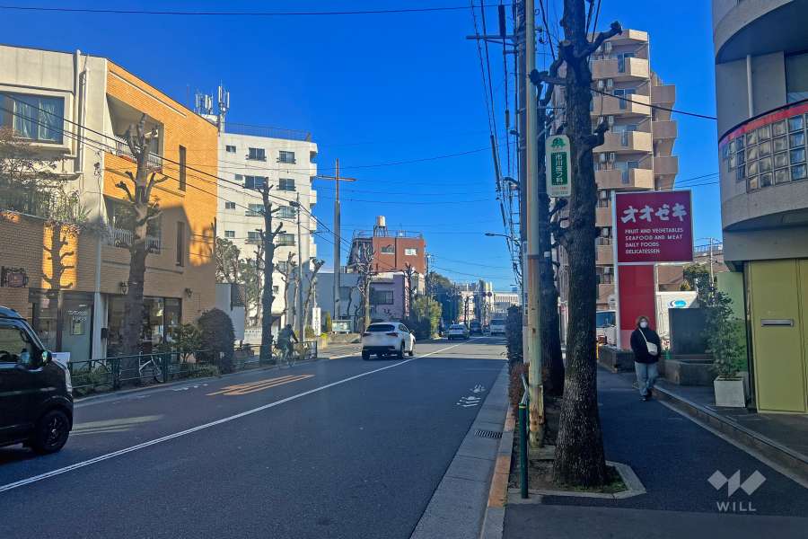 敷地北側の前面道路(南西側から)