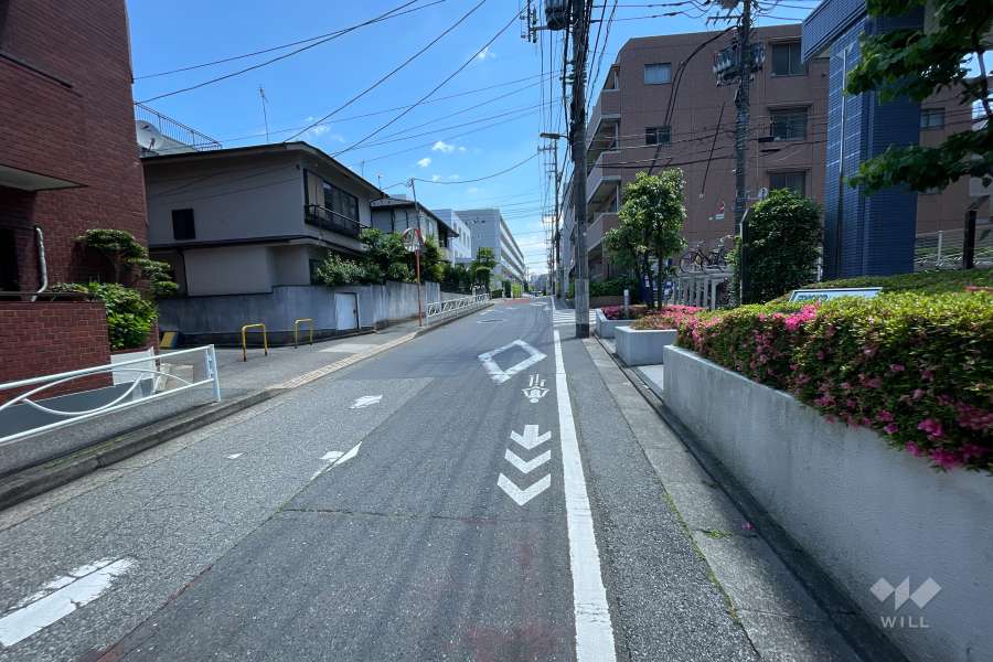 敷地南西側の前面道路（北西側から）
