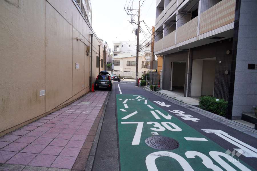 敷地北東側の前面道路（南東側から）