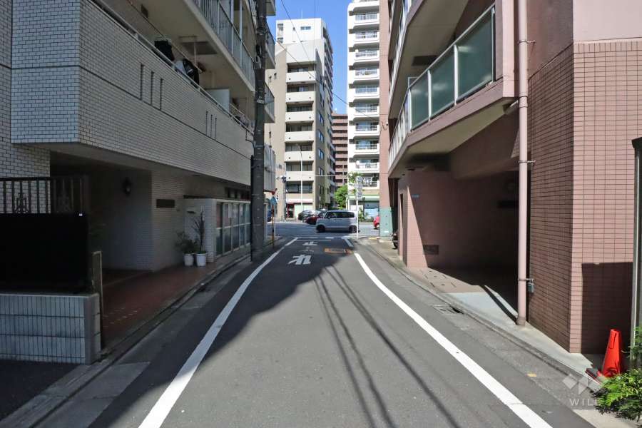 敷地南東側の前面道路(南西側から)
