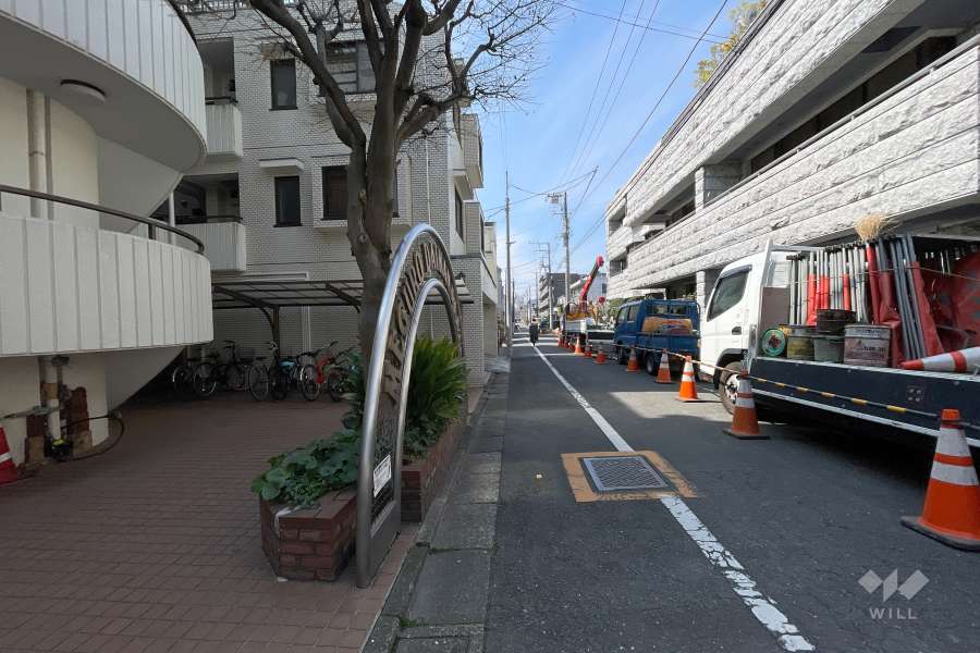 敷地北西側の前面道路（北東側から）