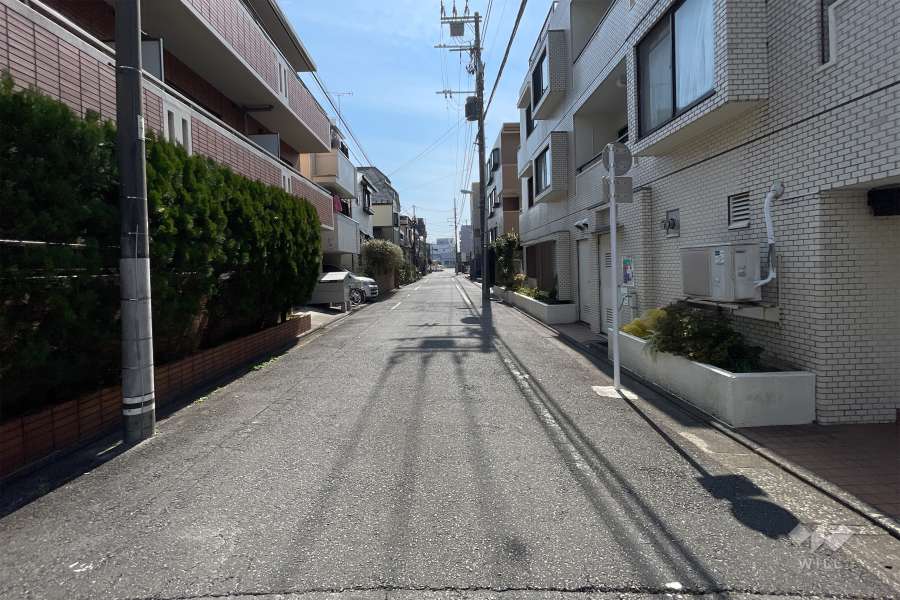 敷地北東側の前面道路（北西側から）