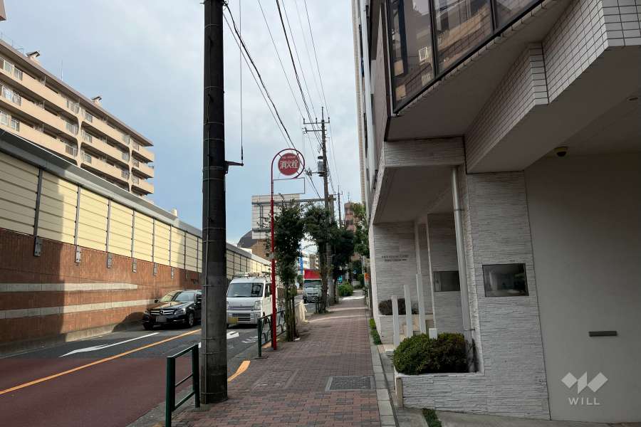 敷地東側の前面道路（北側から）