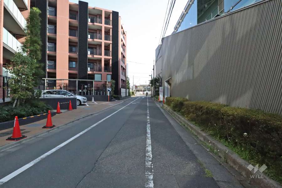 敷地西側の前面道路（北側から）