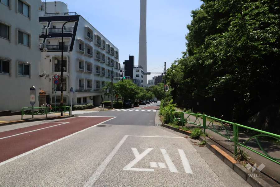 敷地北西側の前面道路(北東側から)