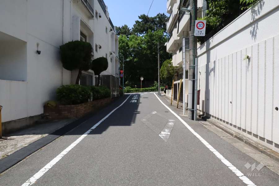敷地南西側の前面道路(南東側から)