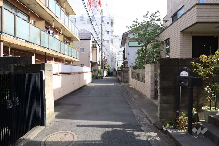 敷地西側の前面道路(北側から)