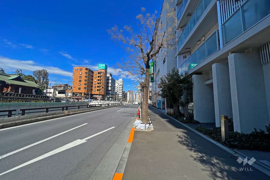 敷地の南西側前面道路(南東側から)