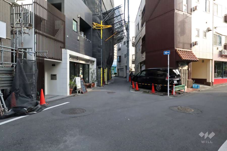 敷地西側の前面道路(北側から)