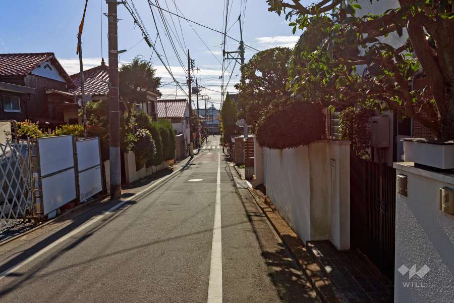 敷地西側の前面道路（北側から）