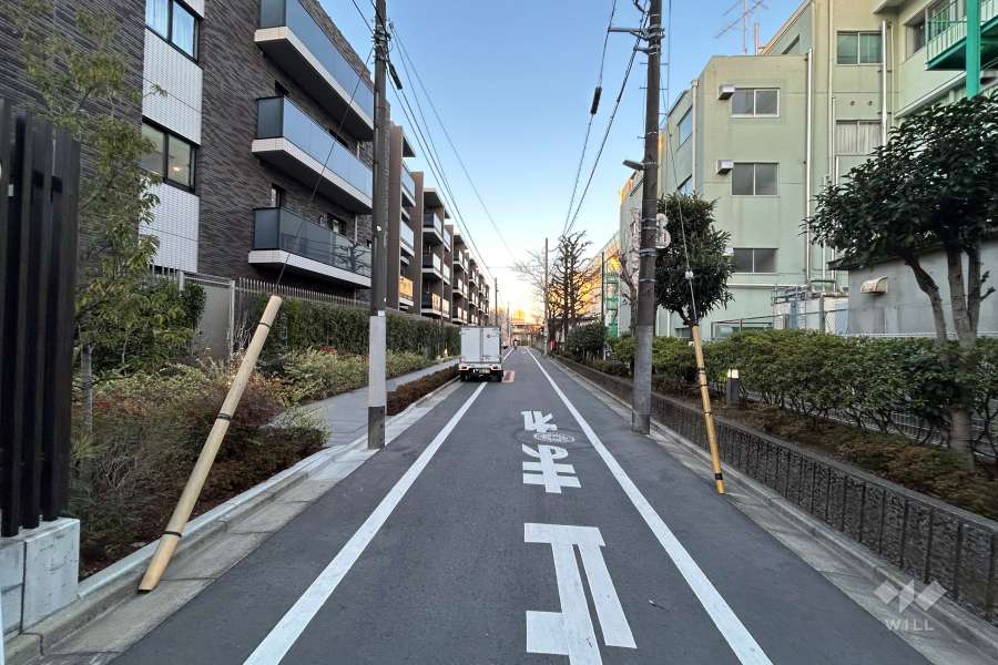 敷地南側の前面道路(西側から)