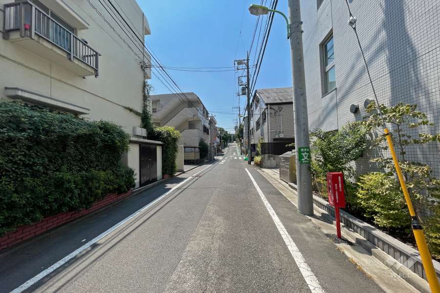 敷地西側の前面道路（北側から）