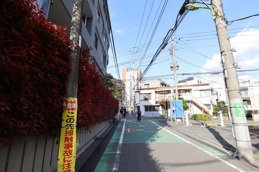 敷地の南東側前面道路(南西側から)