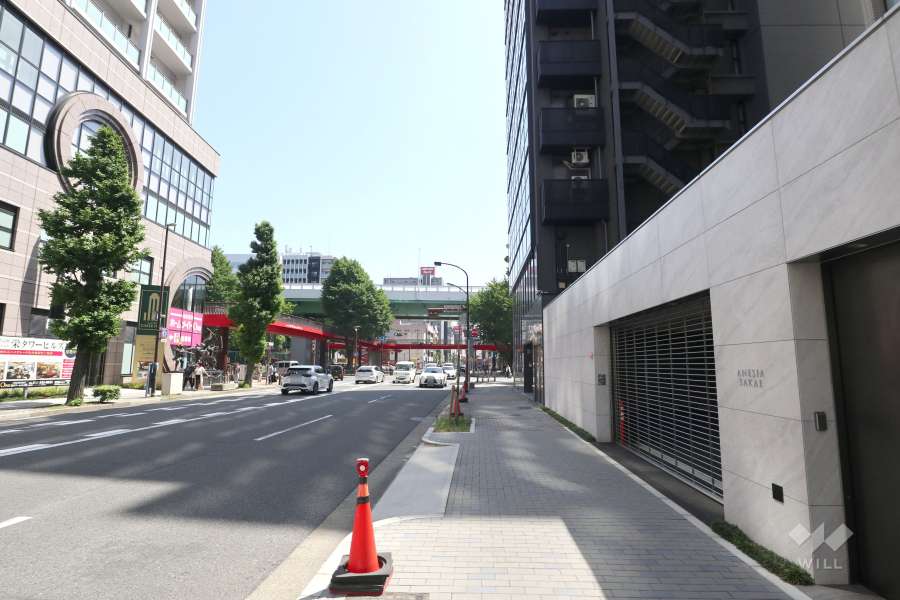 敷地東側の前面道路（北側から）