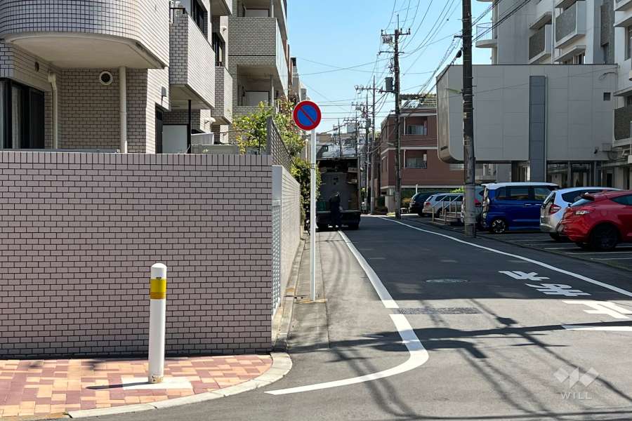 敷地南側の前面道路(西側から)