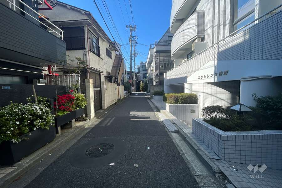 敷地南西側の前面道路（南東側から）