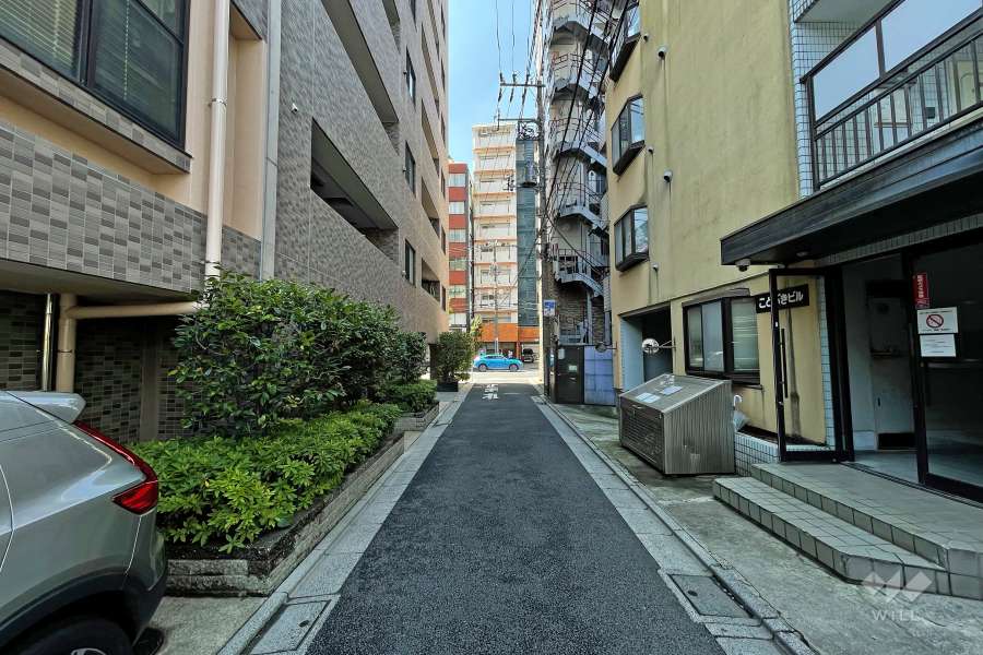敷地西側の前面道路（北側から）