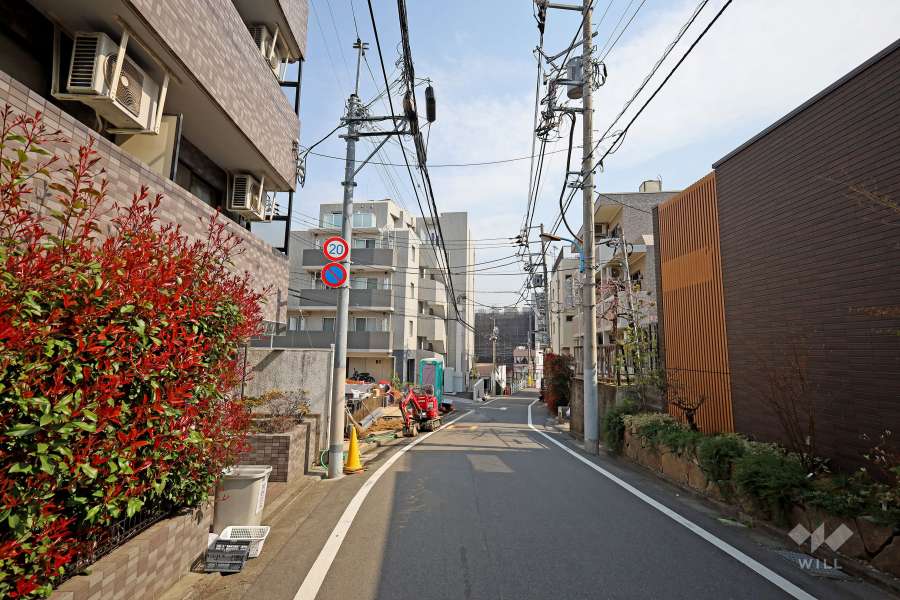 敷地南西側の前面道路（北西側から）