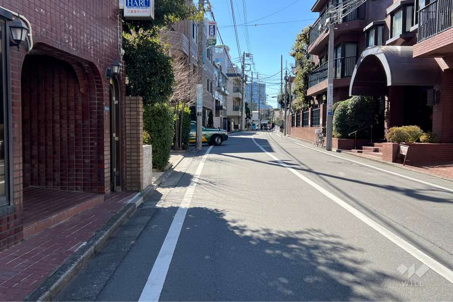 敷地の北西側前面道路（北東側から）