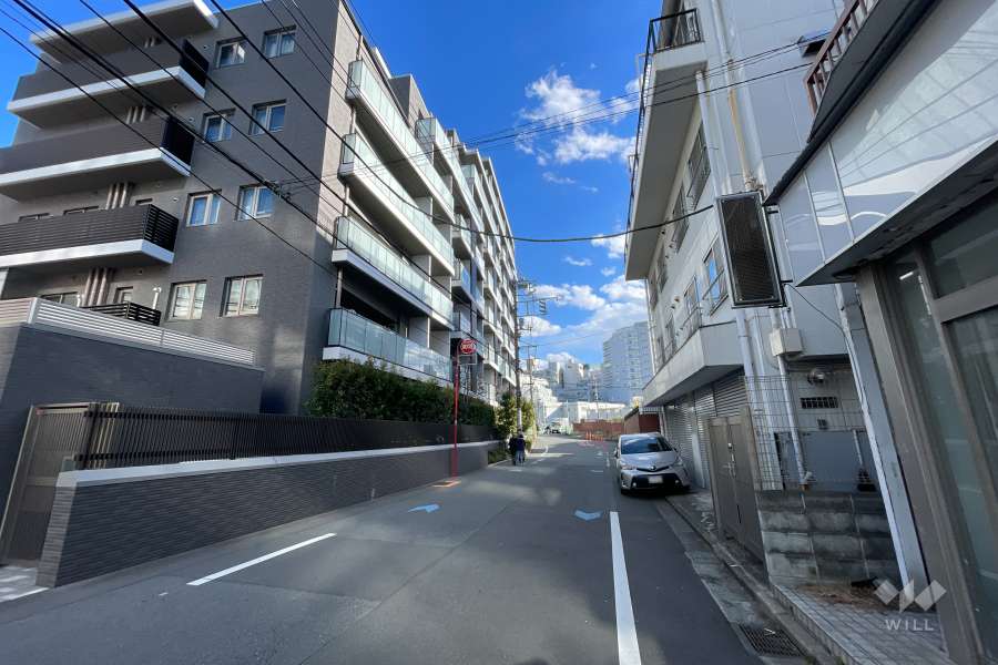 敷地の南西側前面道路（北西側から）