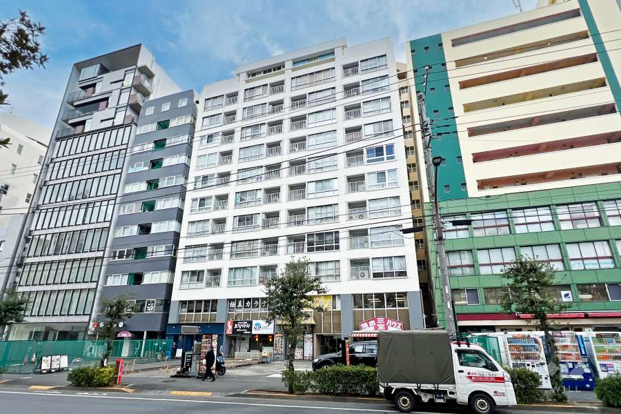 ライオンズマンション神楽坂の外観（北西側から）