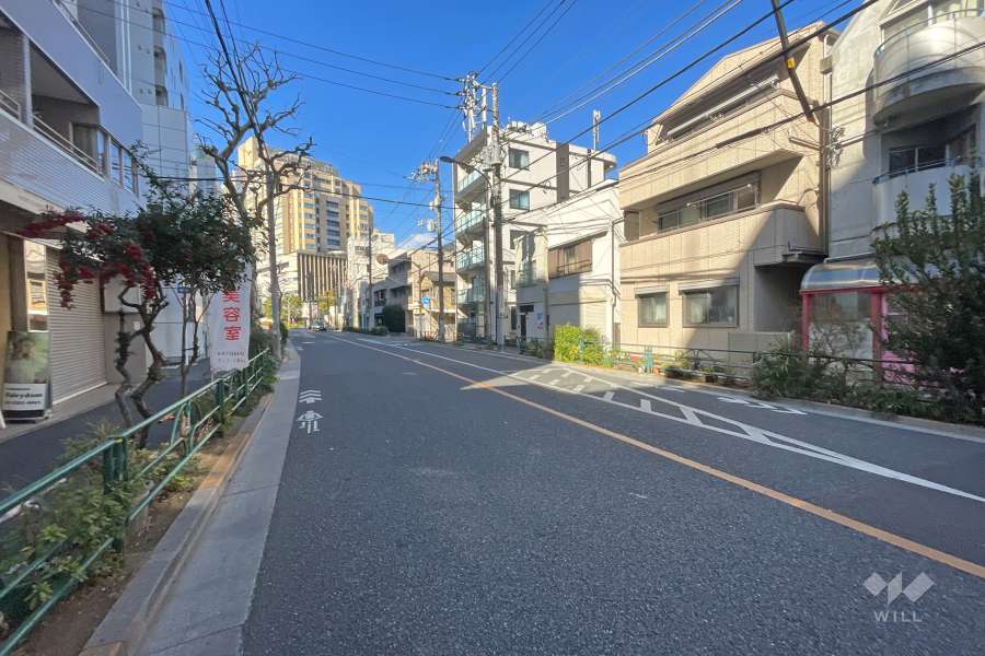 敷地の南側前面道路（西側から）