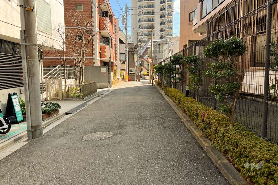 敷地の北東側前面道路（北西側から）