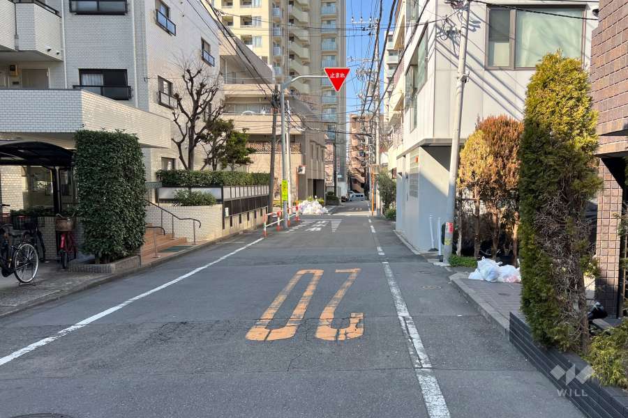 敷地の南西側前面道路（南東側から）