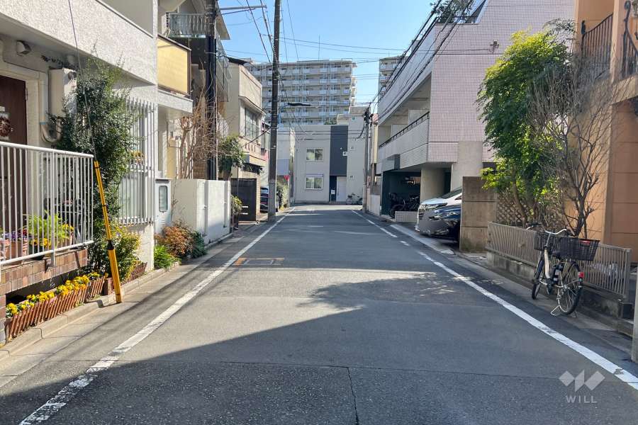 敷地の南西側前面道路（北西側から）