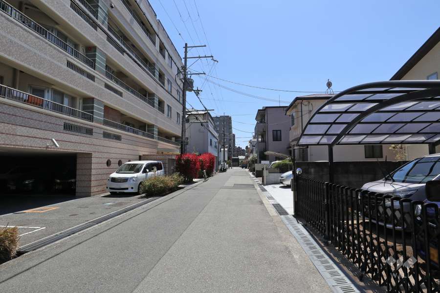 敷地西側の前面道路(北側から)
