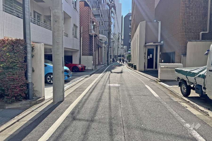 敷地の北西側前面道路（北東側から）