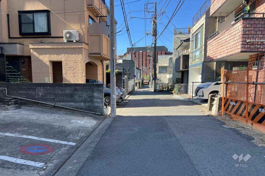 敷地の北東側前面道路（南東側から）