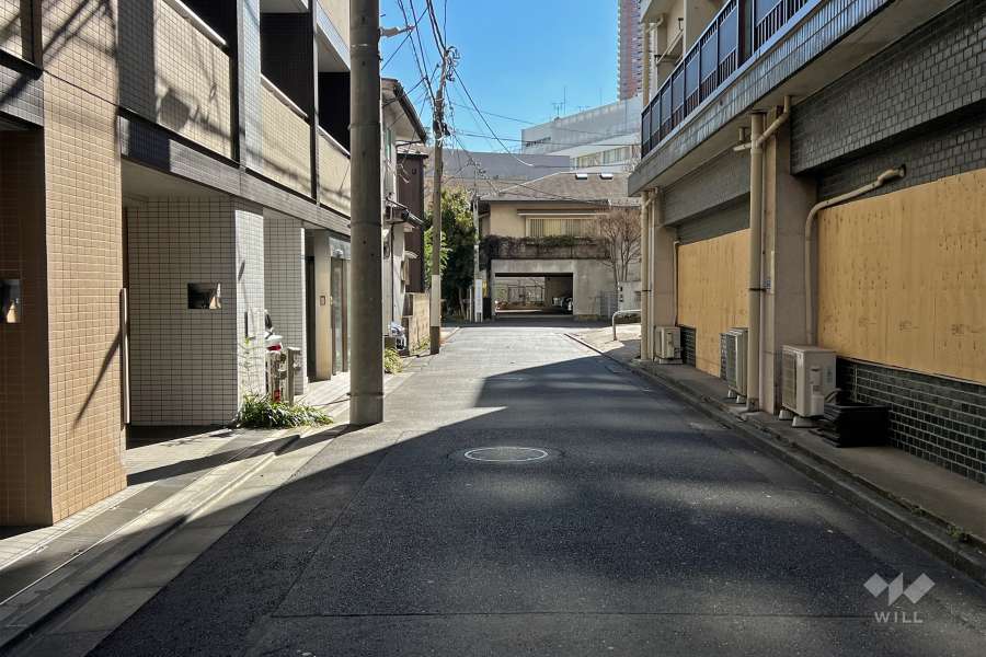 敷地西側の前面道路（北側から）