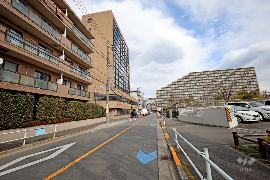 敷地南東側の前面道路（南西側から）