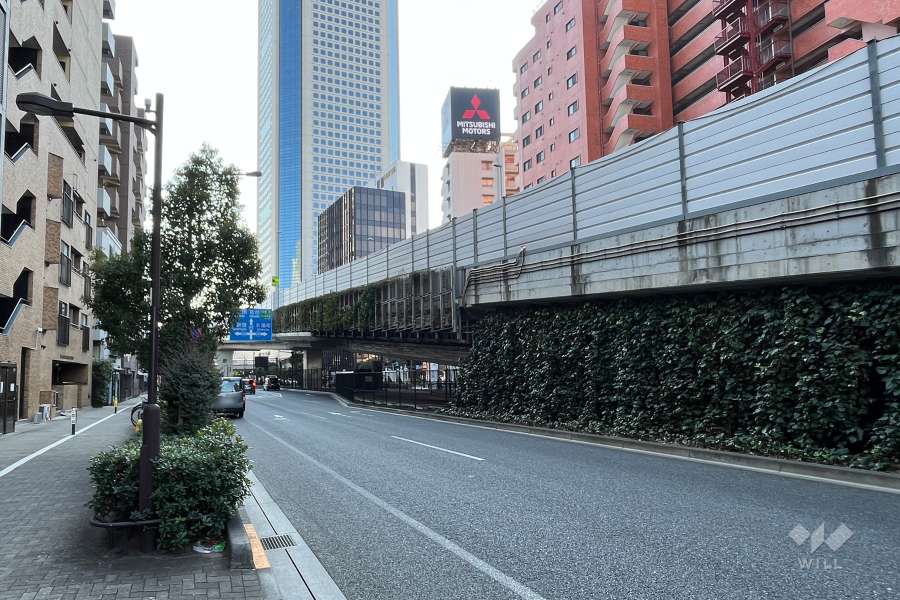 敷地の南西側前面道路（北西側から）