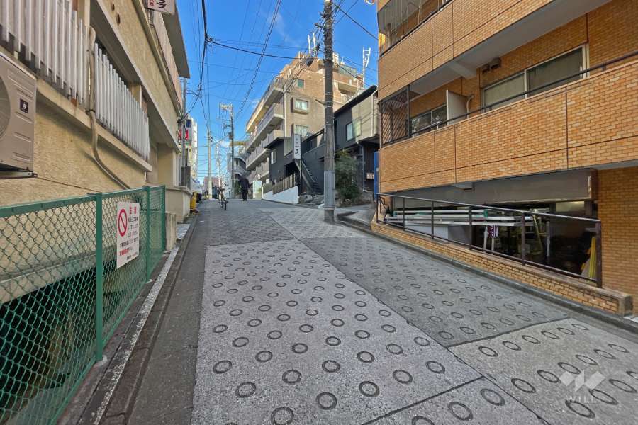 敷地南東側の前面道路（北東側から）