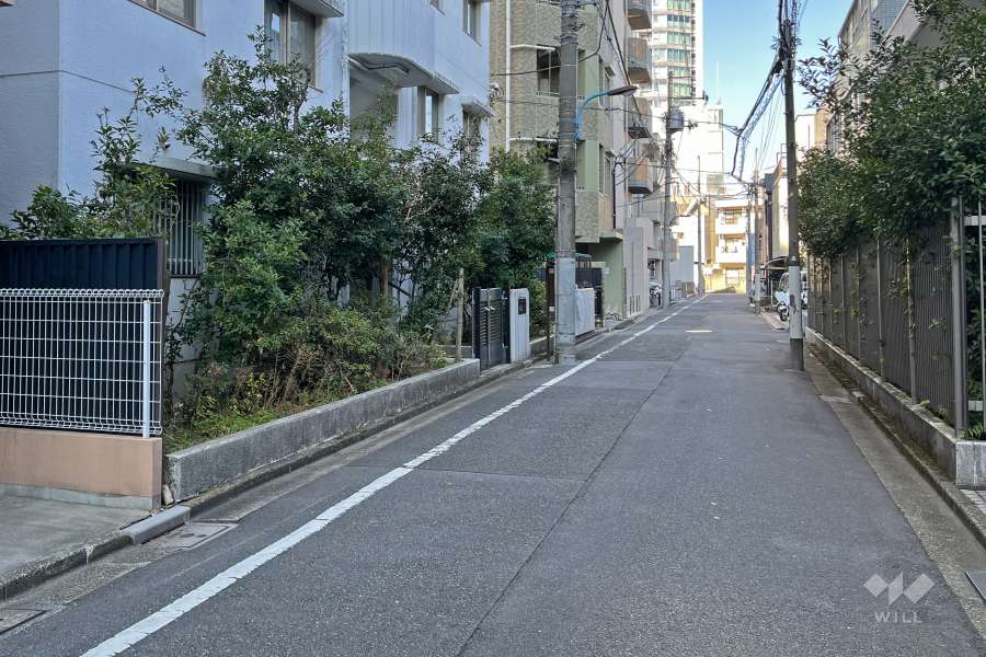 敷地北東側の前面道路（南東側から）