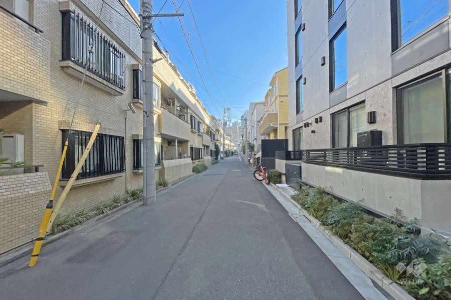 敷地の南側前面道路（西側から）