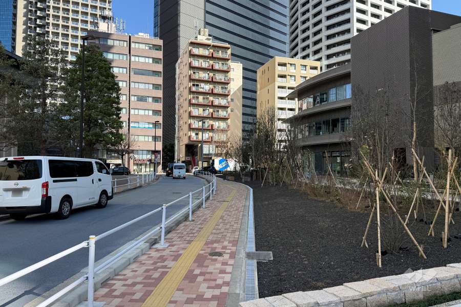 敷地の北西側前面道路（南西側から）