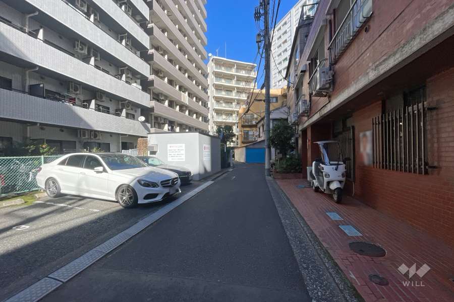 敷地の南側前面道路（西側から）