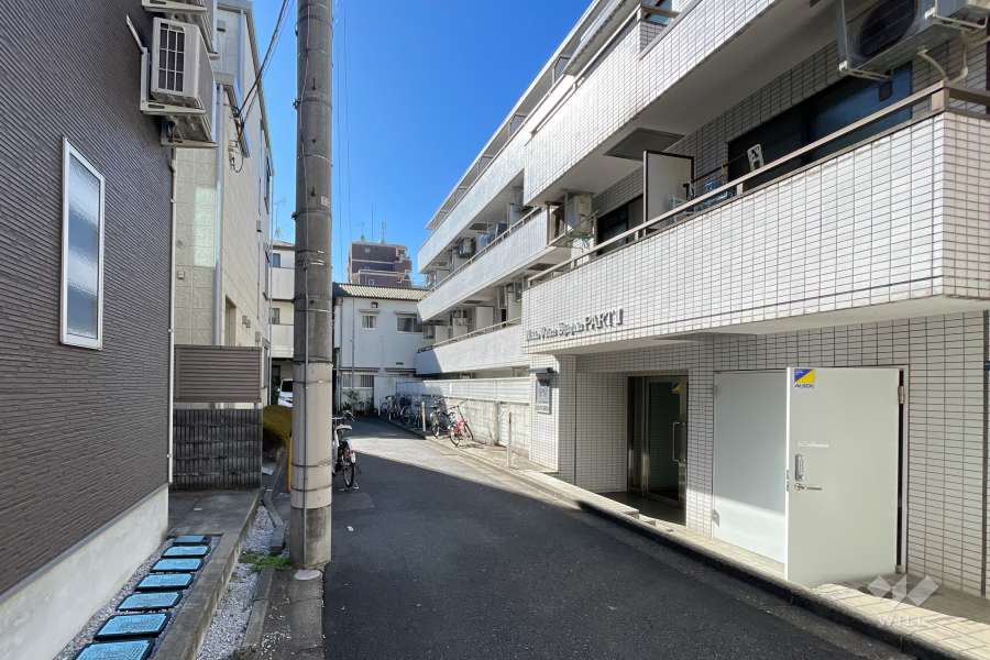 敷地の北側前面道路（西側から）